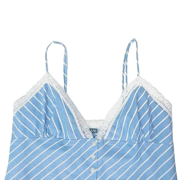 Ralph Lauren Blue White Striped Cotton Camisole Top | Lace Trim Summer Button up - Picture 3 of 16